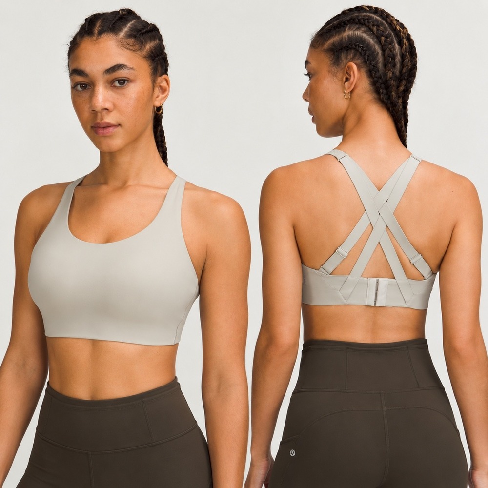 Lululemon Energy Bra High Support Raw Linen 34DD Sports Bra Adjustable Straps